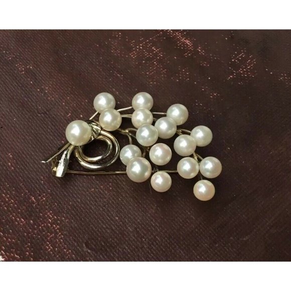 Vintage 1970’s Silver Japanese 17 Cultured Pearl Pin Brooch Mid Century Modern - Picture 4 of 8